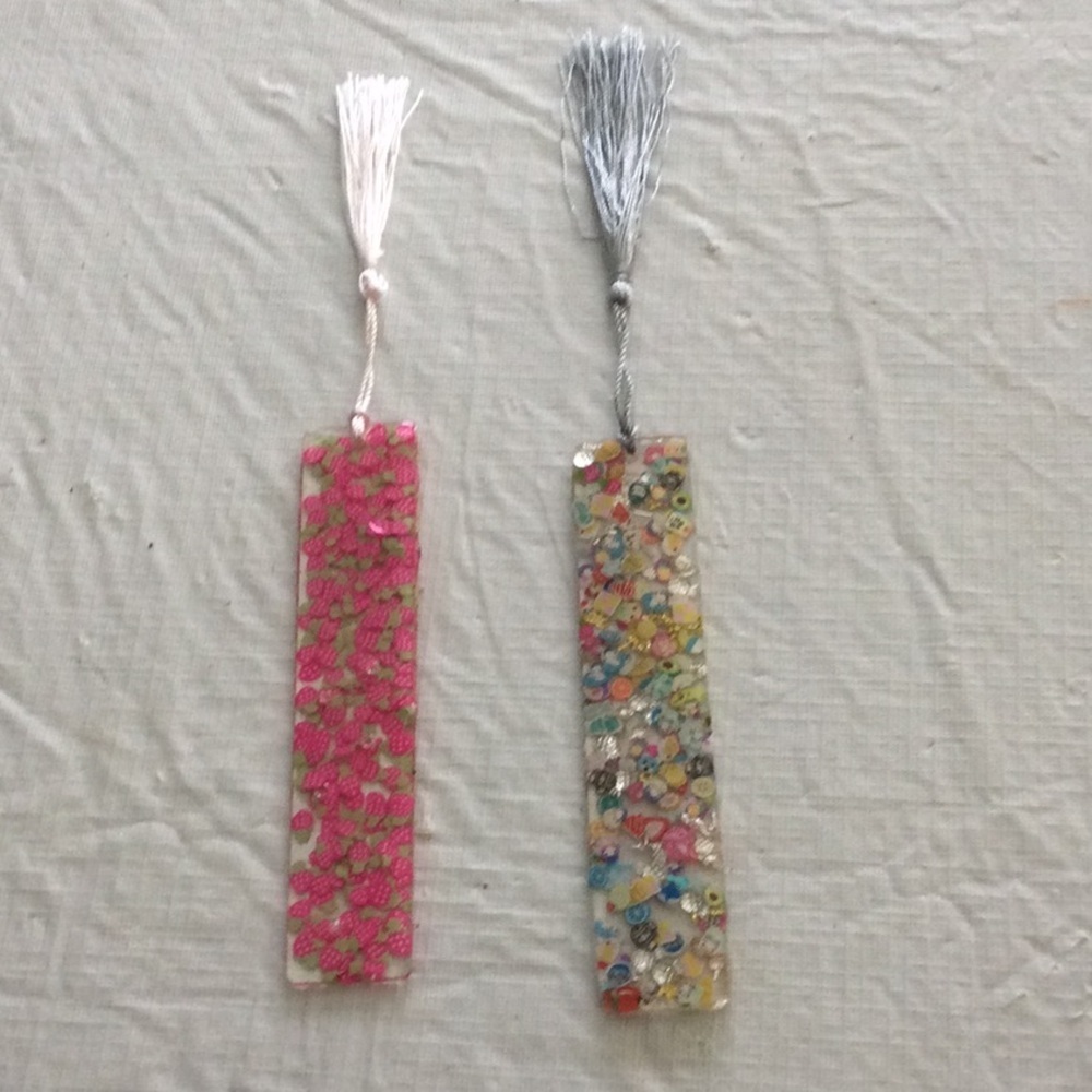 Two Colorful Resin Bookmarks with Tassels